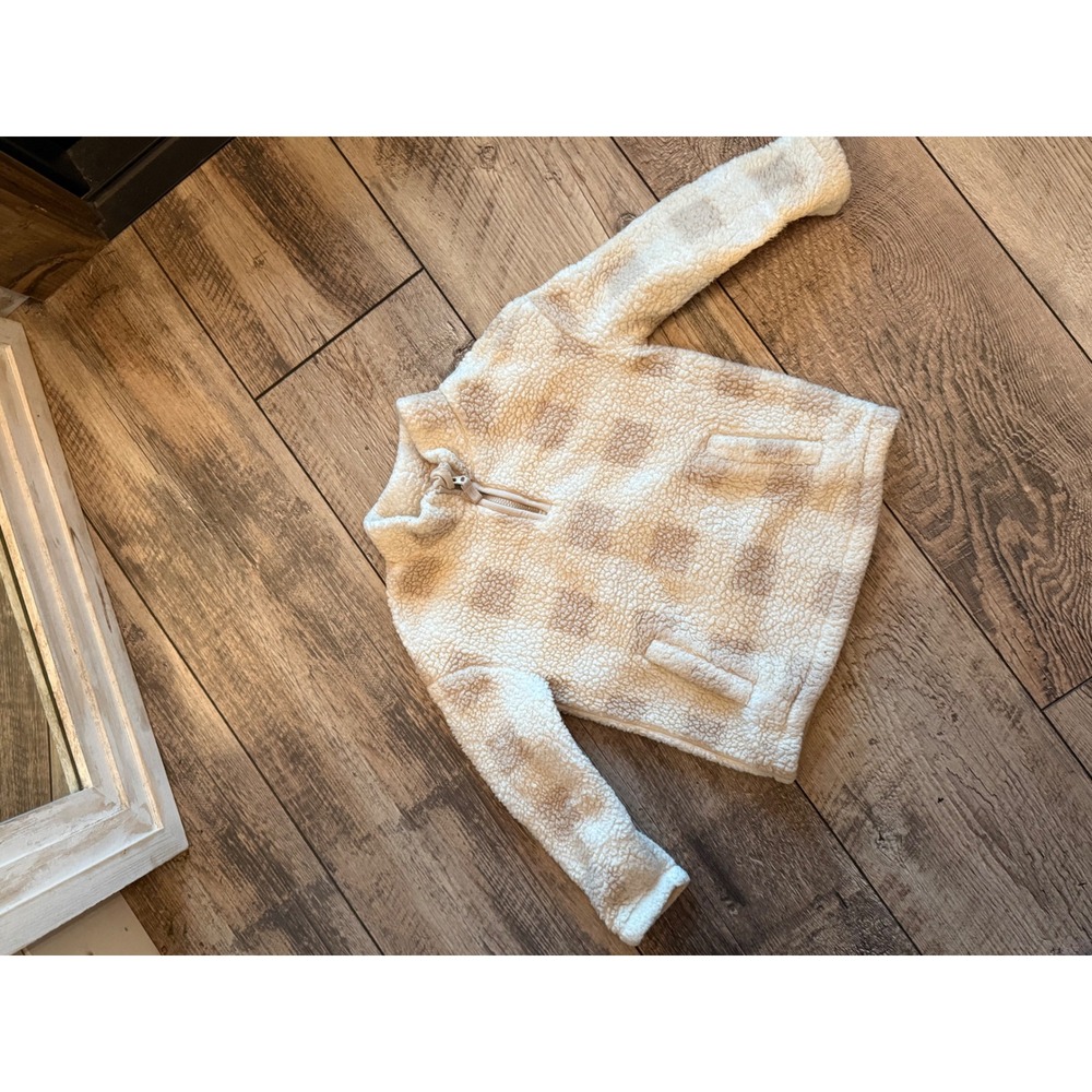 Cat & Jack Kids 4T Sherpa Fleece Quarter Zip Pullover Tan Cream Checkered Jacket